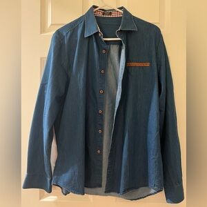 Amazon Men's Dark Blue Casual Button-Down Shirt